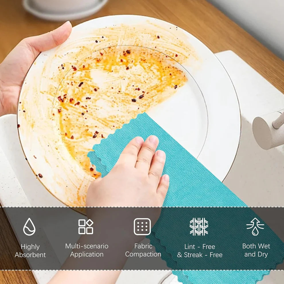 Super Absorbent Microfiber Dish Cloths – Reusable Kitchen & Home Cleaning Towels (BUY 10 GET 10 FREE | Random colors)