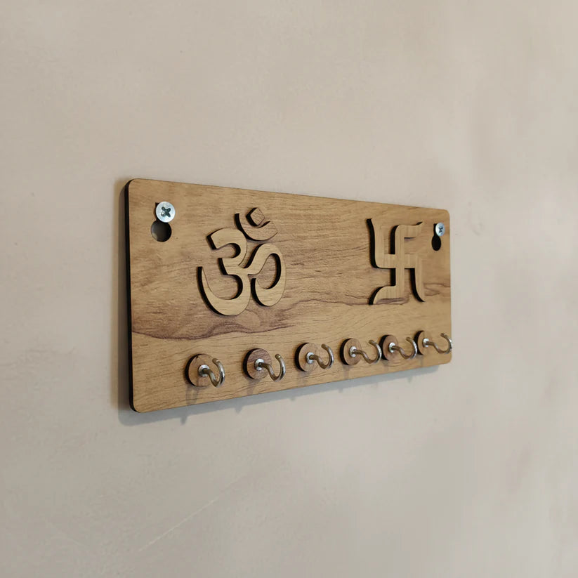 OM & Swastik Wooden Key Holder
