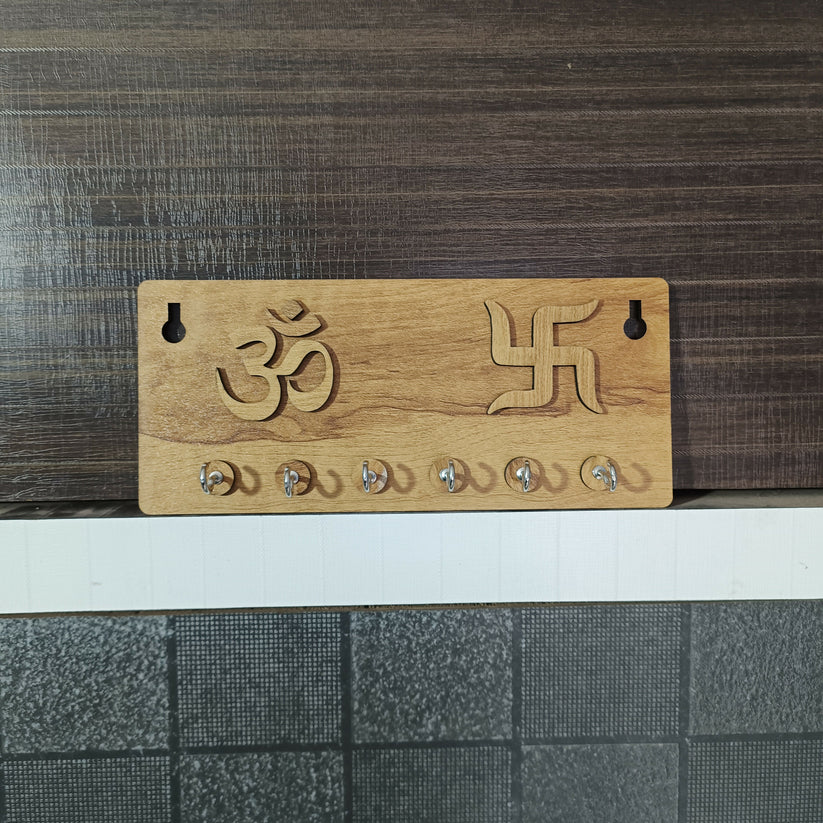 OM & Swastik Wooden Key Holder