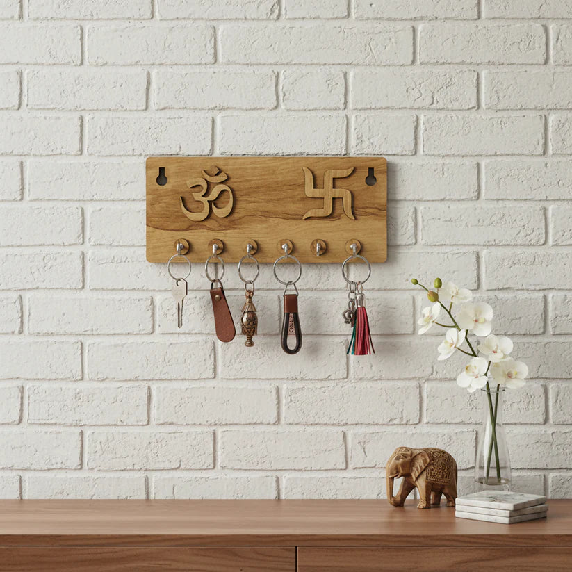 OM & Swastik Wooden Key Holder