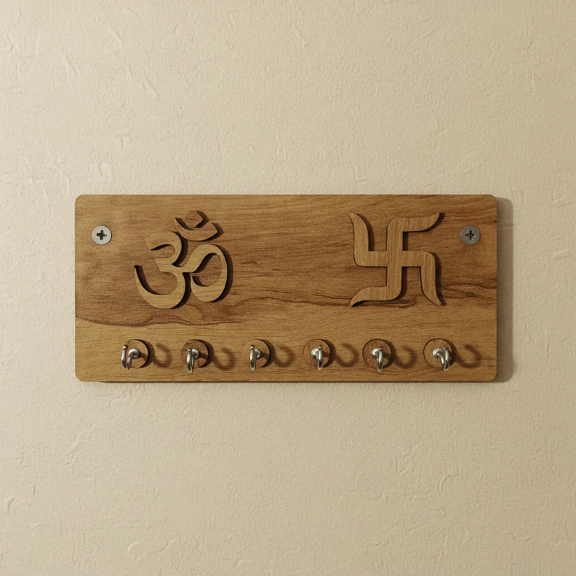 OM & Swastik Wooden Key Holder